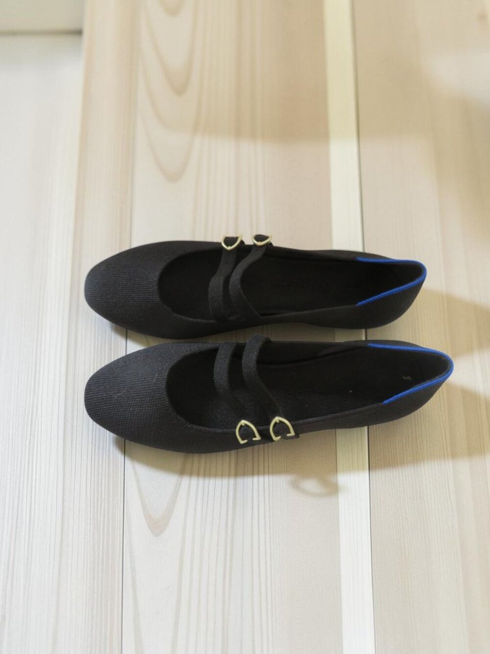 Rothy's "The Double Buckle Mary Jane" Black w/Blue Trim, Size 8 - NWOT - Picture 3 of 10